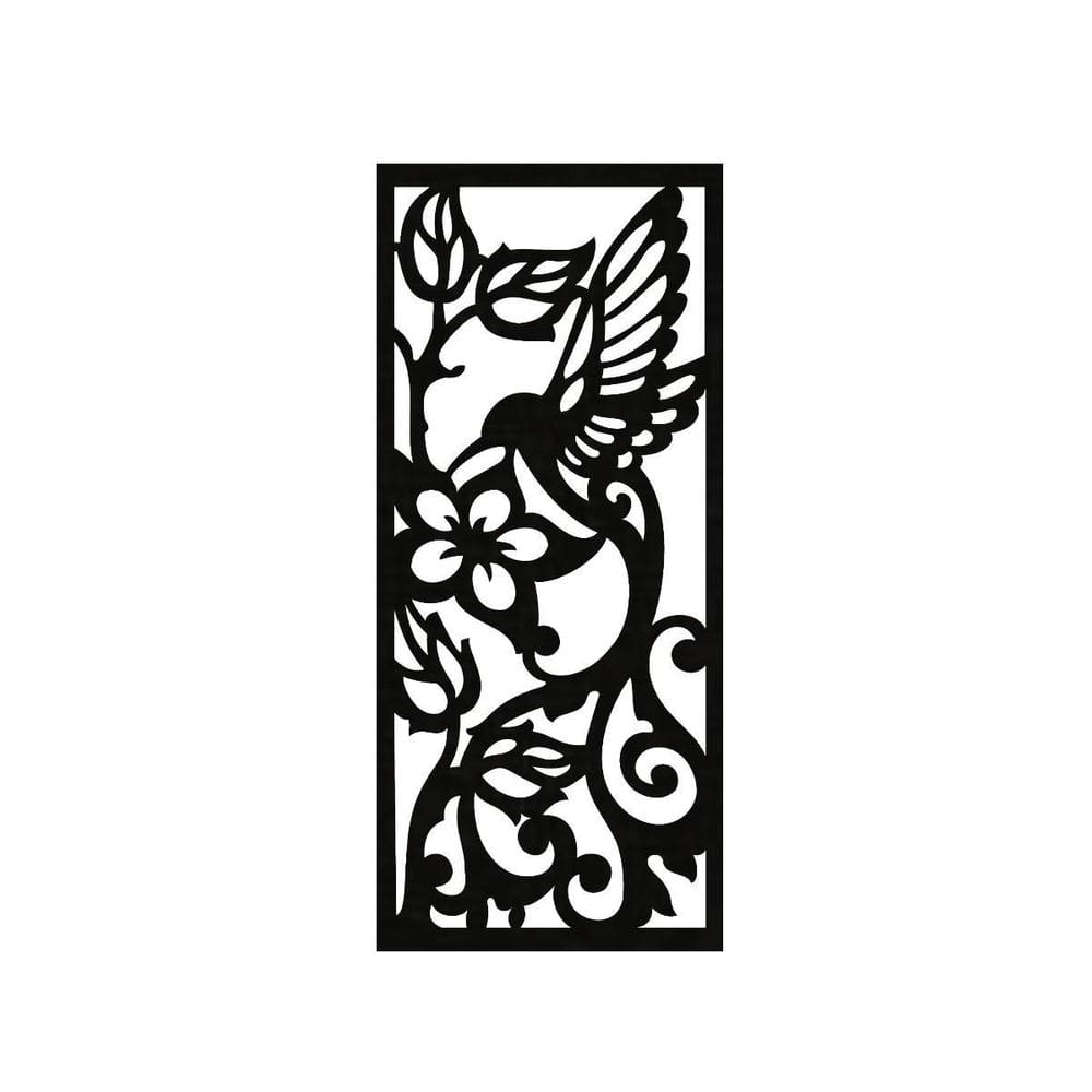 Quadro Decorativo Preto Mdf Beija-Flor Tribal 40X20Cm