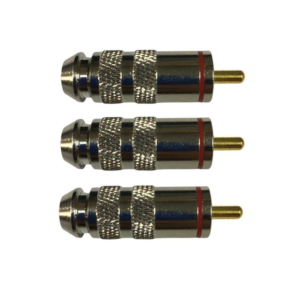 Kit 3 Plug Rca Macho Metal Cromado Ponta Dourada - Vermelho