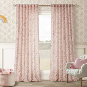Cortinas TWOPANELS, rosa, floral, 229 cm de comprimento, linho, conjunto de 2 painéis
