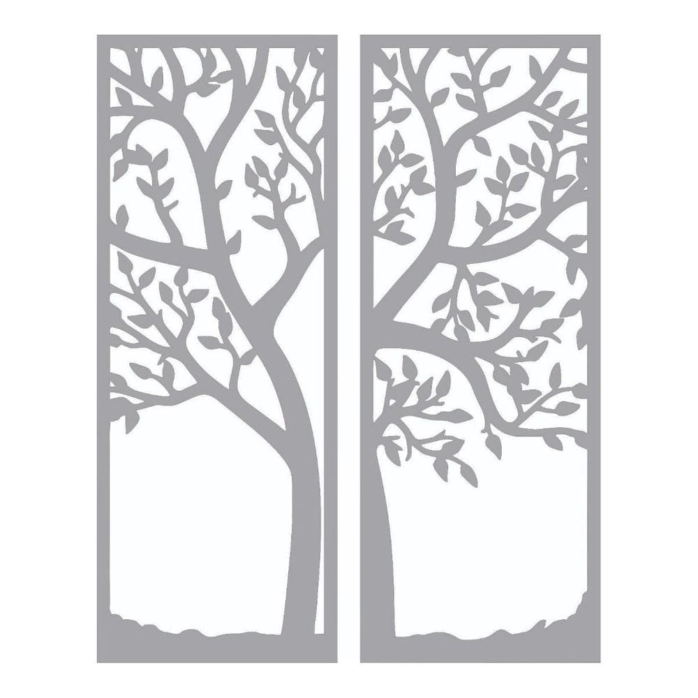 Quadro Decorativo Cinza Mdf Árvore Com Folhas 40X20Cm