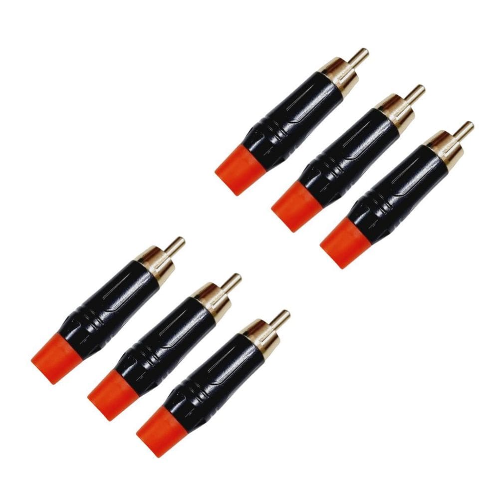 Kit 6 Plug Rca Macho Metal Preto Dourado Mxt