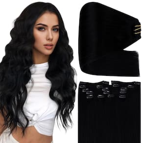 Extensões de cabelo Clip in Full Shine Jet Black Human Hair 20"