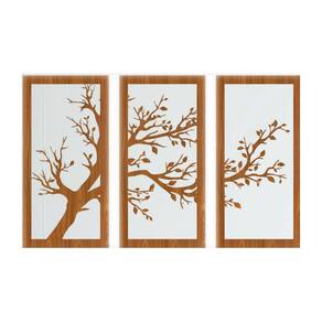 Quadro Decorativo Carvalho Mdf Trio Arvores Outono 40X20Cm