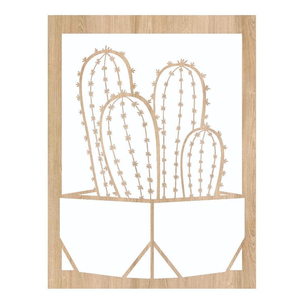 Quadro Decorativo Mdf Marfim Moldura Cacto 40X20Cm