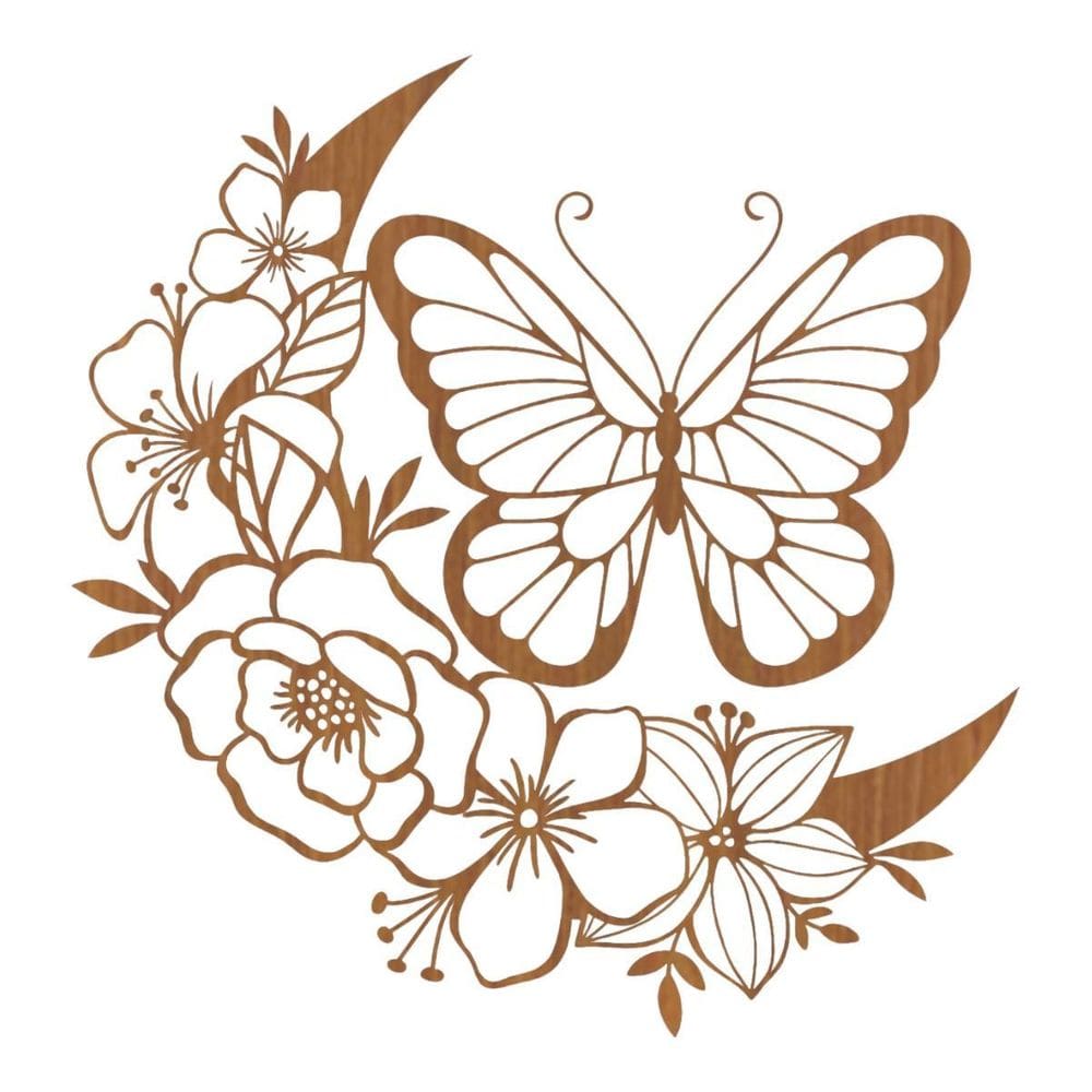 Quadro Decorativo Mdf Carvalho Borboletas 40X20Cm