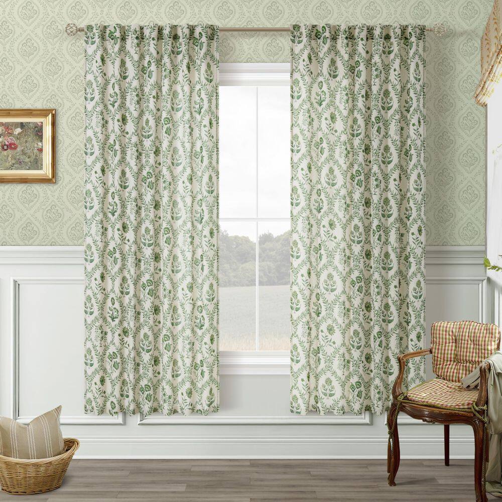 Cortinas: DOIS PAINÉIS, verde, florais, 18,3 cm de comprimento, 2 painéis
