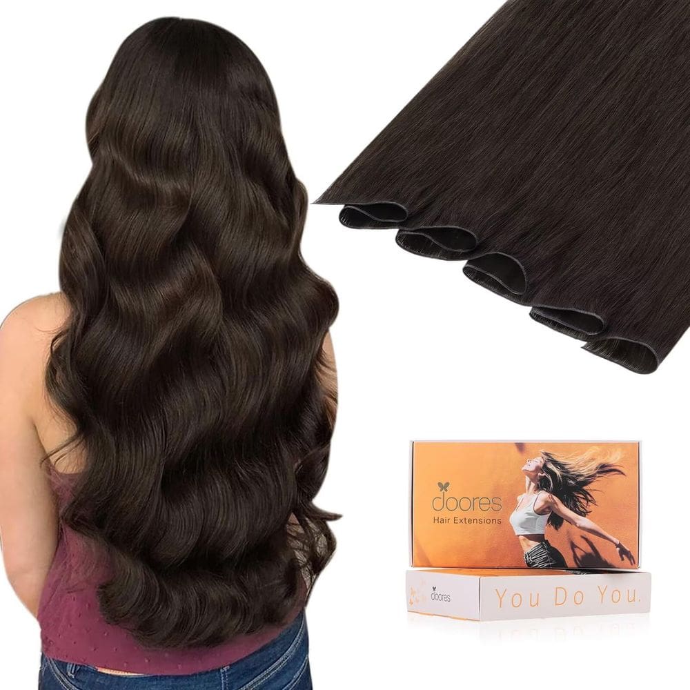 Extensões de cabelo DOORES Genius Weft amarradas à mão 14 cm 40 g castanhas