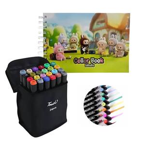 Livro Infantil Labubu Com 24 Canetinhas De Ponta Dupla