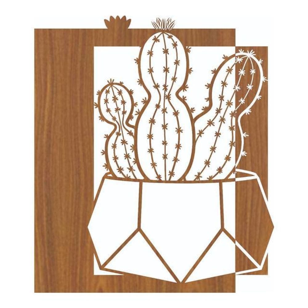 Quadro Decorativo Mdf Carvalho Trio Cacto 40X20Cm