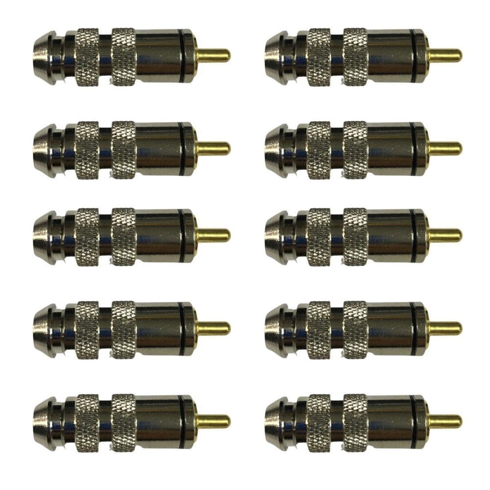 Kit 10 Plug Rca Macho Metal Cromado Ponta Dourada - Preto