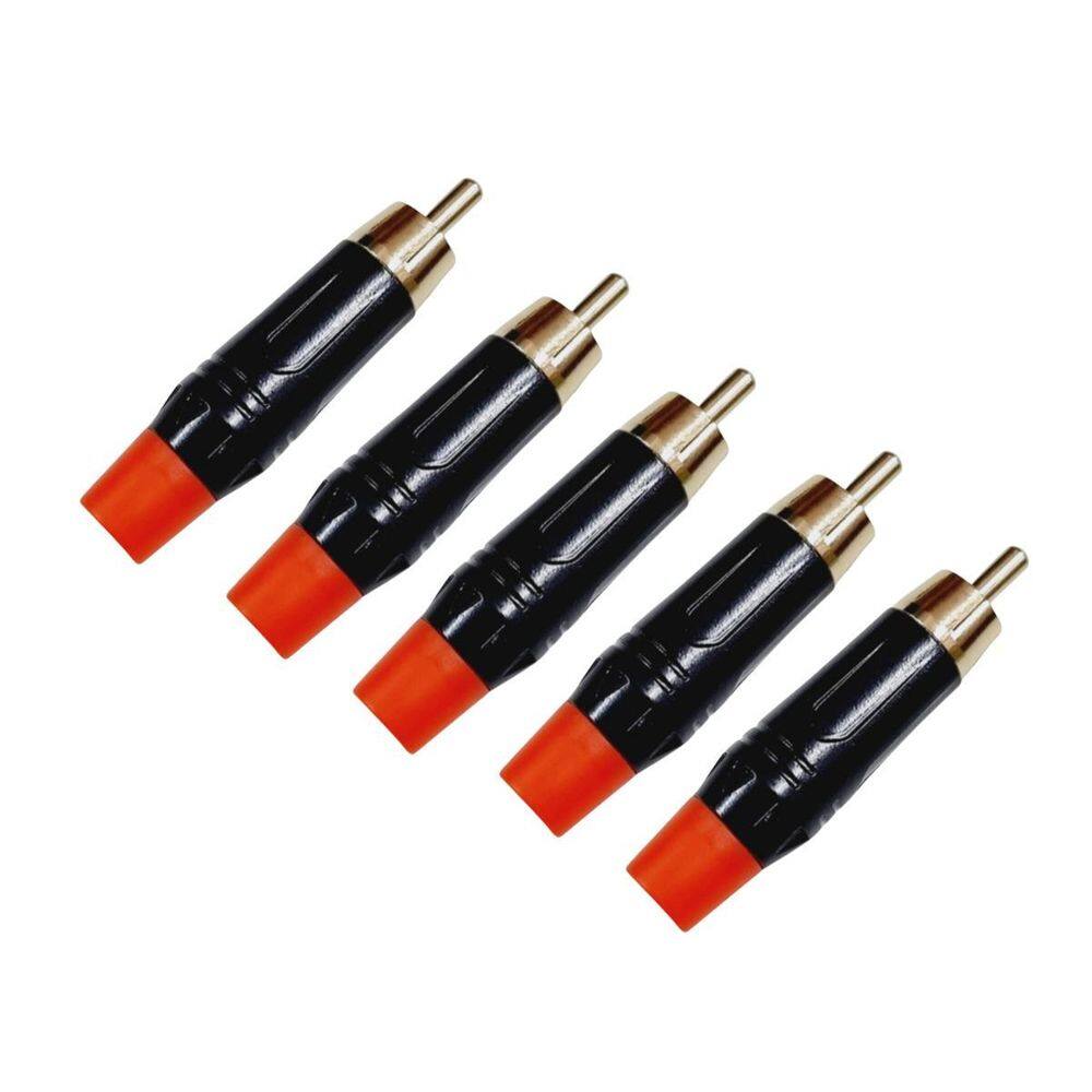 Kit 5 Plug Rca Macho Metal Preto Dourado Mxt