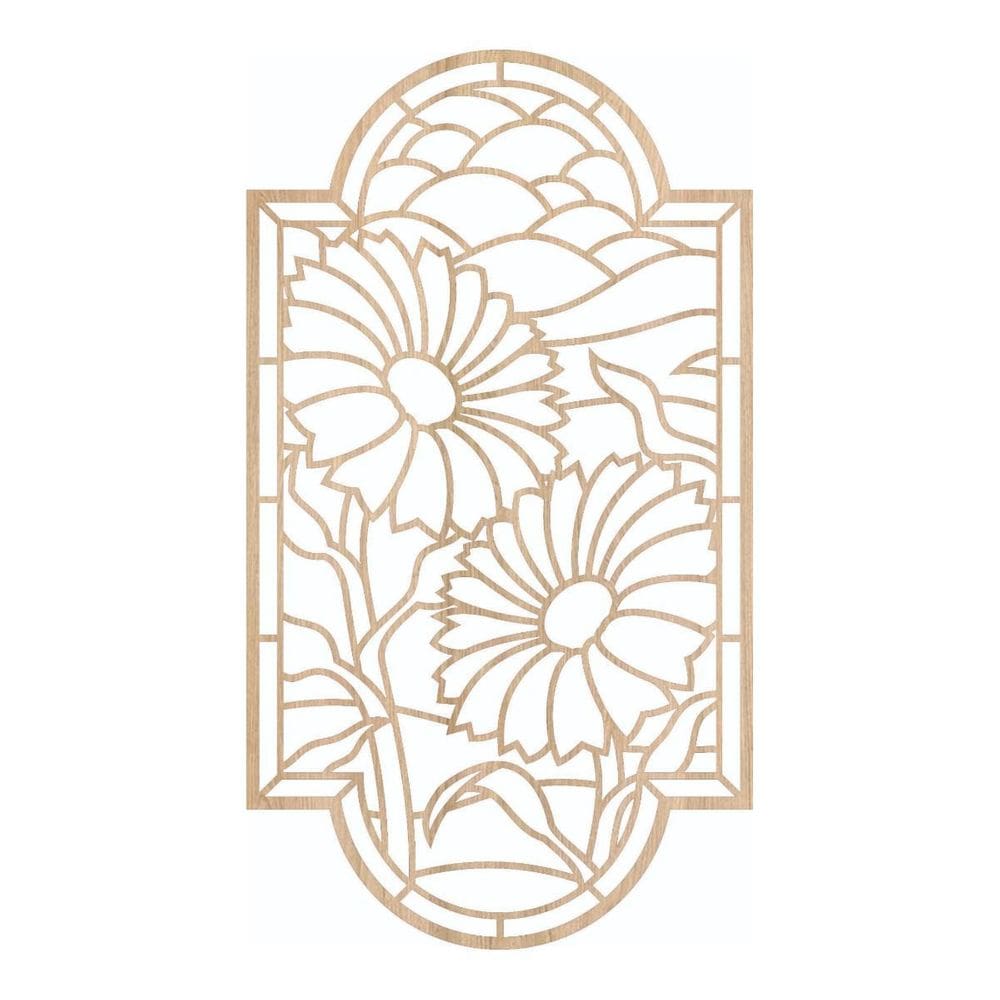 Quadro Decorativo Mdf Marfim Girassóis 40X20Cm