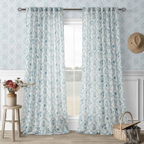 Cortinas TWOPANELS Farmhouse Floral 108 polegadas, mistura de linho, azul