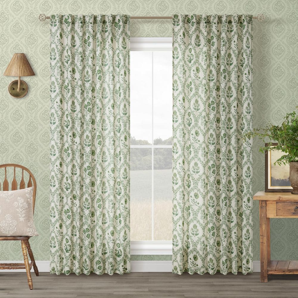 Cortinas TWOPANELS Olive Floral Linen 220x218cm 2 painéis