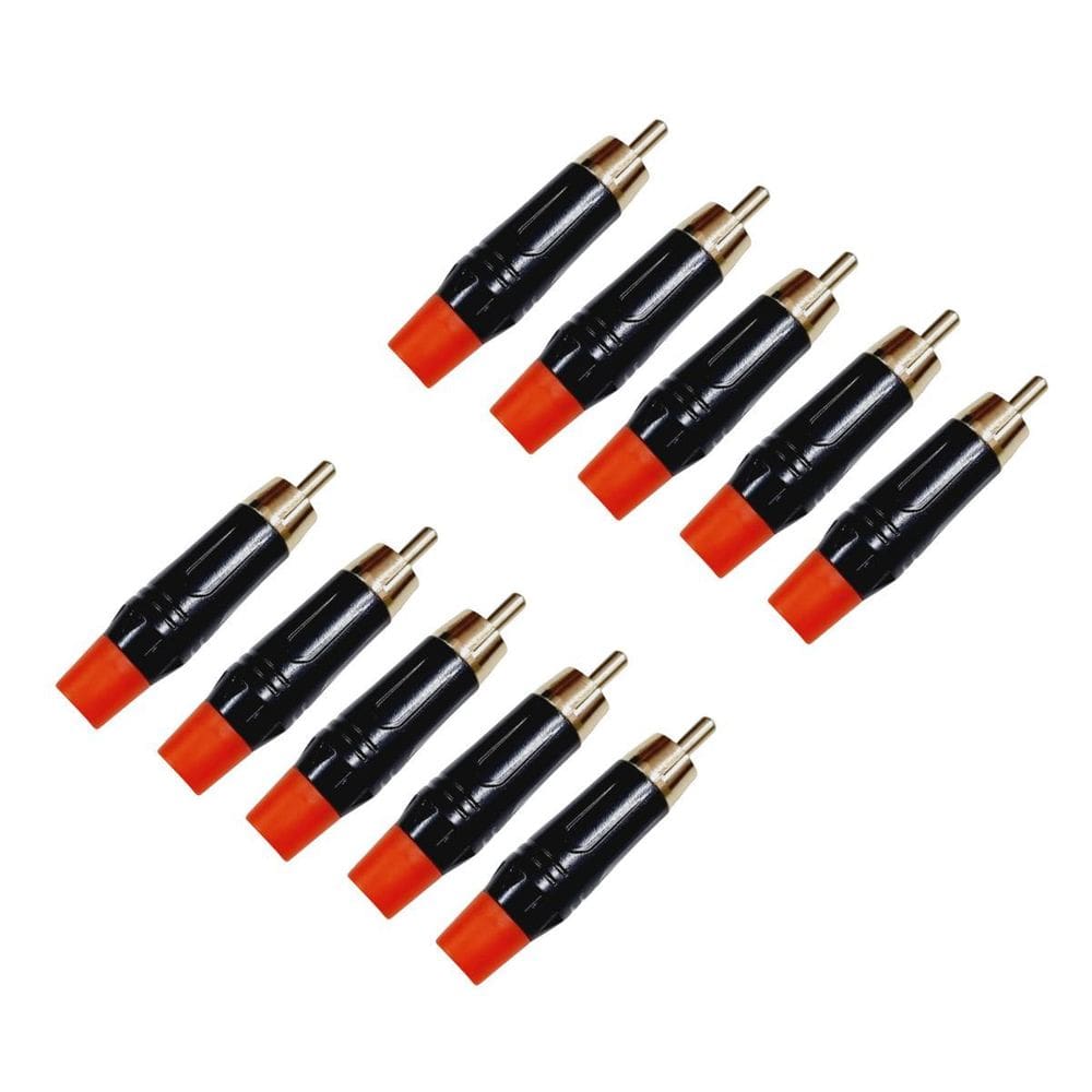 Kit 10 Plug Rca Macho Metal Preto Dourado Mxt