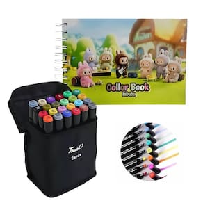 Kit Labubu Completo Com 24 Canetinhas + Livro De Desenho