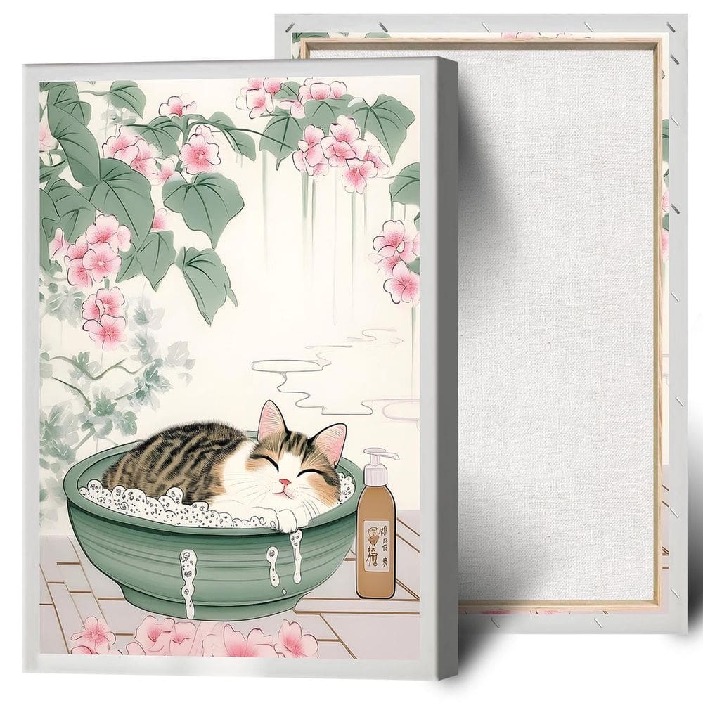 Cartazes em tela, arte de parede japonesa fofa de gato na banheira 40x60cm