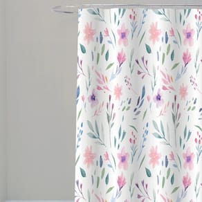 Cortina Para Box Banheiro Antimofo Poliéster 198x180cm - Floral Aquarela