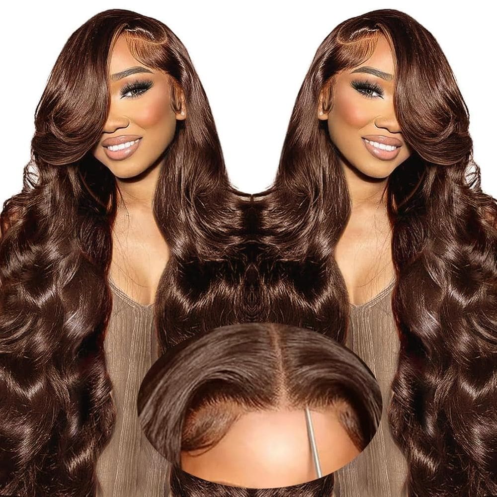 Peruca sem cola SFD Brown Human Hair 30 polegadas com 200% de densidade
