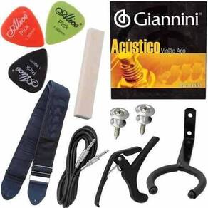 Kit Acessórios Violão Capotraste Correia Cordas Pestana Osso