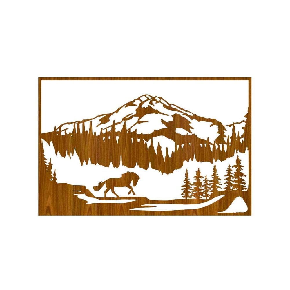 Quadro Decorativo Carvalho Mdf Cavalo Livr Montanha 40X20Cm