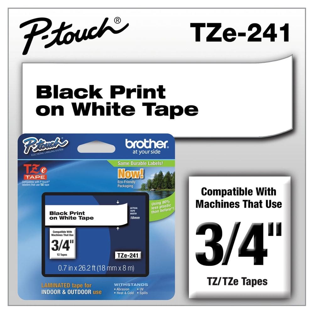 Fita de etiqueta Brother TZe-241 preto sobre branco 0,75 cm x 8 m