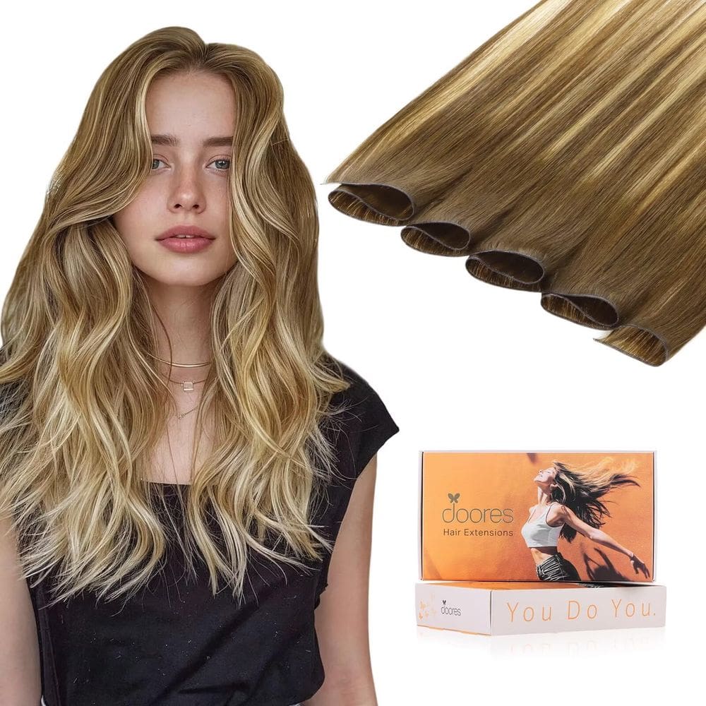 Extensões de cabelo DOORES Weft 18 cm, marrom médio, loiro sujo