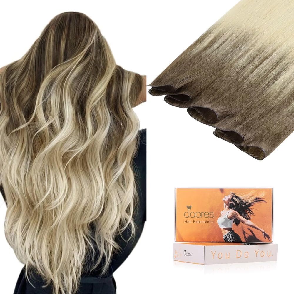 Extensões de cabelo DOORES Genius Weft Remy 18cm Ash Brown-Platinum