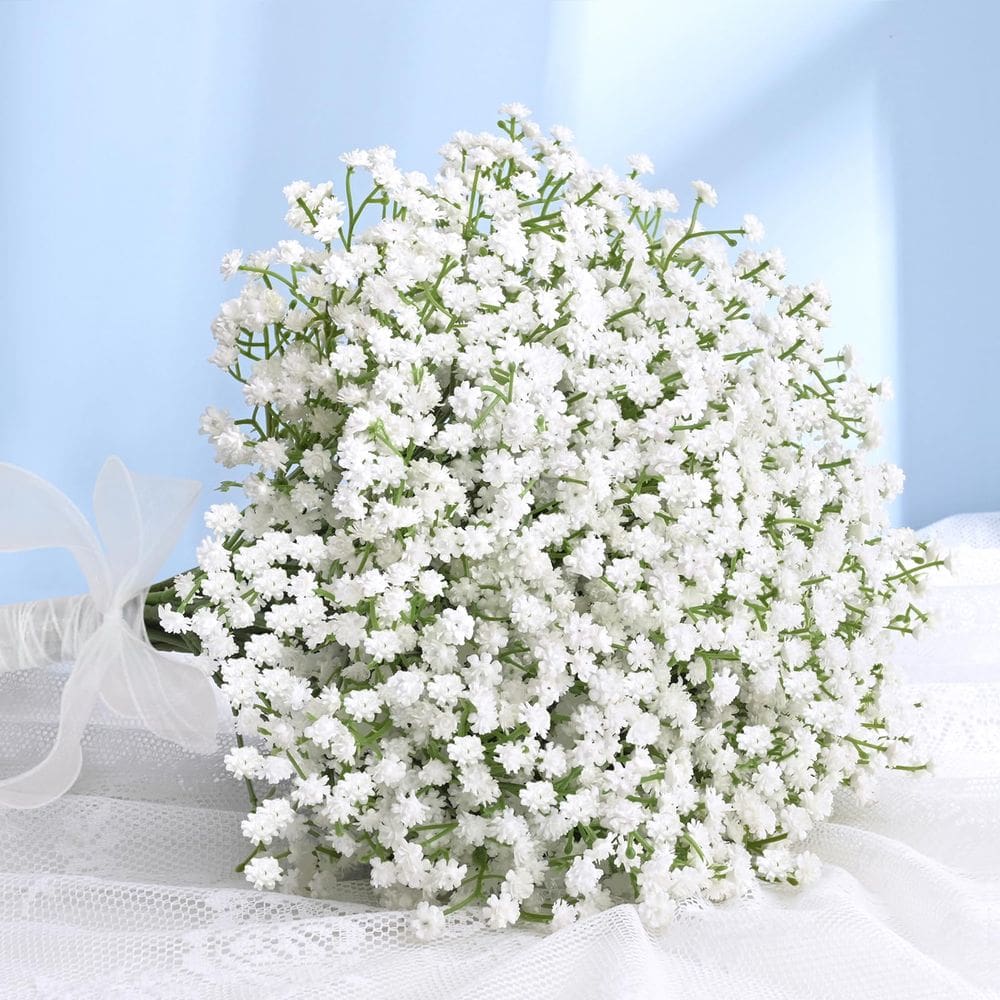 Flores artificiais Elyum Babys Breath White, 35 unidades de caule longo