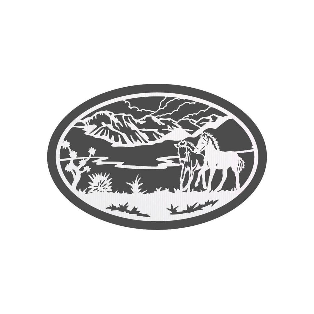 Quadro Decorativo Branco Mdf Cavalos Na Montanha 40X20Cm