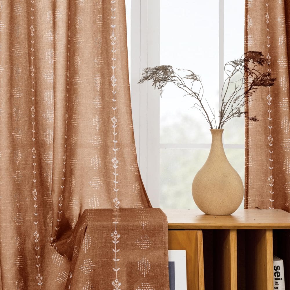 Cortinas Lino Rosa 160 cm de comprimento Sheer Boho Southwestern