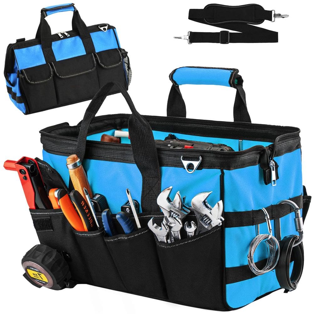Bolsa de ferramentas KIPHCA dobrável com tampa aberta de 16 polegadas, azul resistente à água