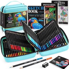 Conjunto de lápis de cor POPYOLA 120 cores com caderno de desenho 136 unidades