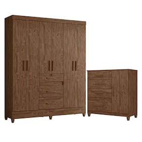 Guarda Roupa Casal Itatiba e Cômoda Vênus com pés Castanho Wood – Moval