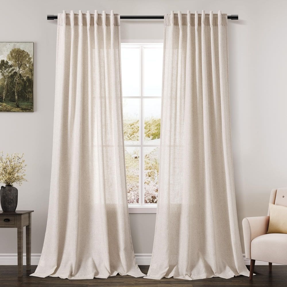 Cortinas Nanspring, bege, linho, 213 cm de comprimento, sala de estar, 2 painéis