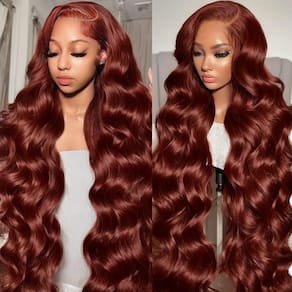 Peruca PLAASET, cabelo humano castanho avermelhado, 24 polegadas, 180% de densidade