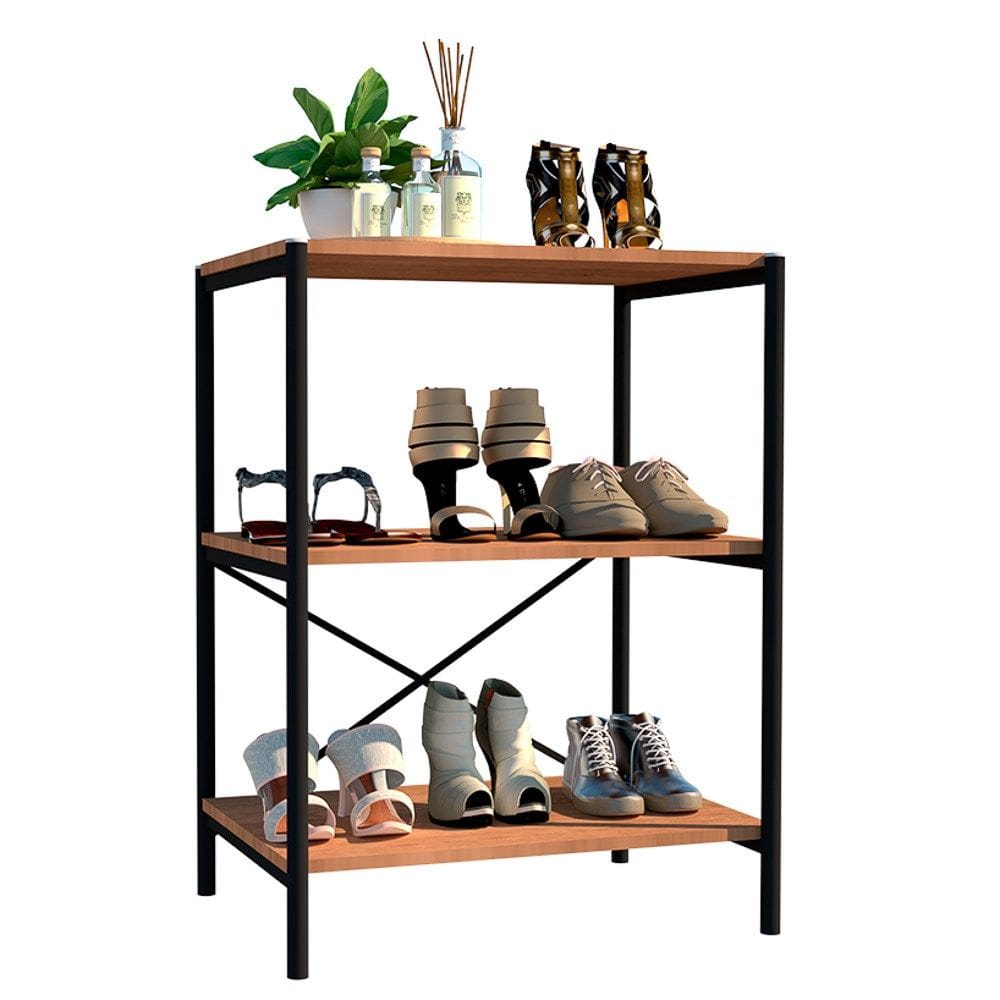 Sapateira Multiuso Hall de Entrada Padova 60cm 3 Prateleiras Demolição Preto - Abmaza
