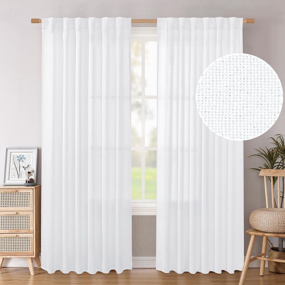 Cortinas BGment Linen 213 cm de comprimento 2 painéis brancos 132 cm de largura