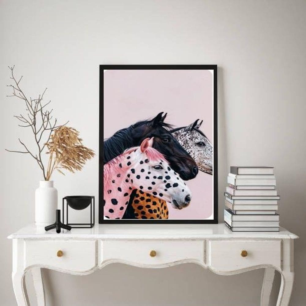 Quadro Decorativo Cavalos Coloridos 45X34Cm