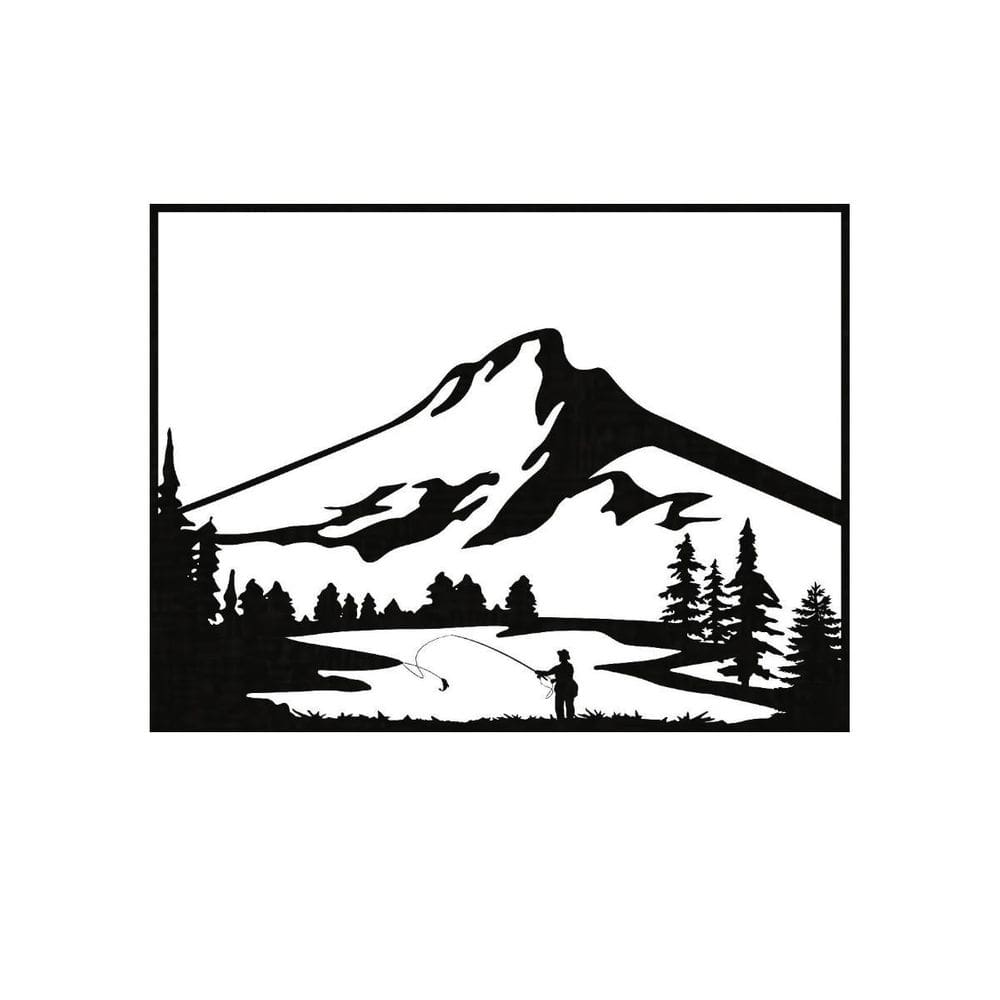 Quadro Decorativo Preto Mdf Pescador Nas Montanhas 40X20Cm