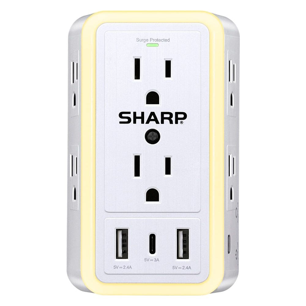 Protetor de sobretensão Power Strip Sharp USB com 6 tomadas e 3 USB