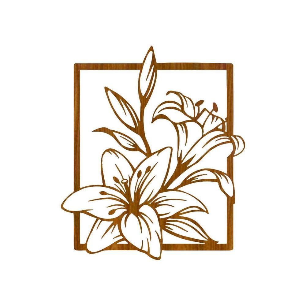 Quadro Decorativo Carvalho Mdf Flor Lírios 40X20Cm