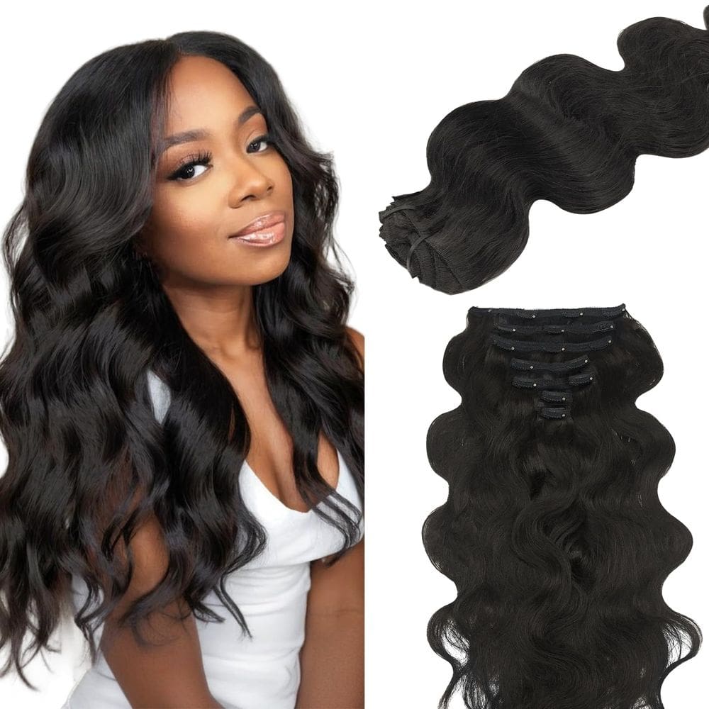 Extensões de cabelo Lashey Clip em 7 unidades, 120 g, Body Wave, 40 cm