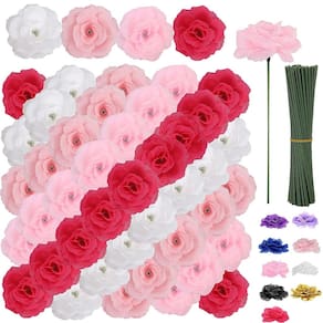 Flores artificiais LELEE 108 unidades de cabeça de rosas com caule vermelho rosa