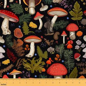 Tecido Castle Fairy Mushroom Aquarela Botanical 1m