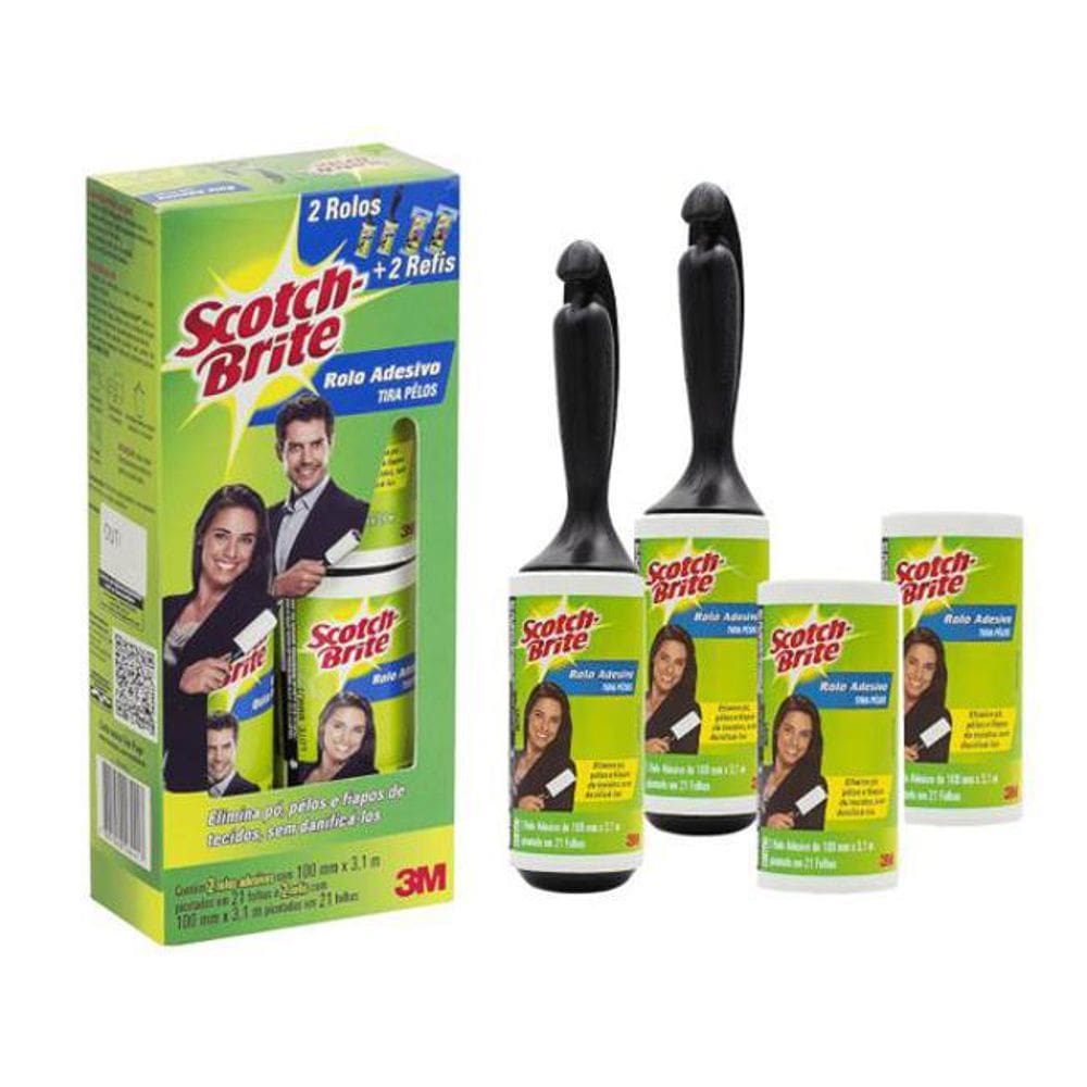 Rolo Adesivo Tira Pelos Scotch Brite Kit 2 Rolos 2 Refis