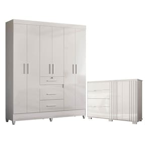 Guarda Roupa Casal Itatiba e Cômoda Texas Branco Brilho – Moval