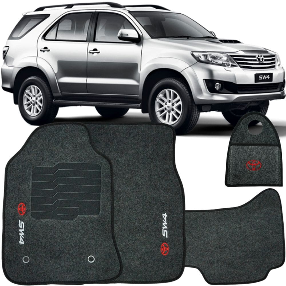 Jogo Tapete Automotivo Carpete + Lixeira Toyota Hilux SW4 2006 à 2015 Soft Logo Bordado Grafite