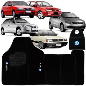 Jogo Tapete Automotivo Carpete + Lixeira Gol G3 2000 à 2005 Soft Logo Bordado Preto 6 Peças