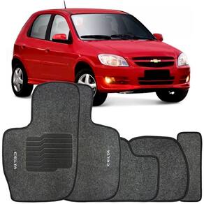 Jogo de Tapete Automotivo Carpete Chevrolet Gm Celta 2002 à 2018 Soft Logo Bordado Grafite 5 Peças